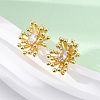 Flower Brass Clear Cubic Zirconia Stud Earrings EJEW-R025-22G-3