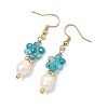 Natural Agate Cultured Freshwater Pearl Beads Dangle Earrings EJEW-JE07201-4