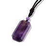 Adjustable Natural Amethyst Rectangle Pendant Necklace with Nylon Cord for Women NJEW-L171-03C-3