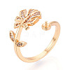 Tropical Leaf Shape Brass Micro Pave Clear Cubic Zirconia Cup Peg Ring Settings KK-T076-12G-1