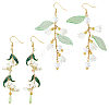 2Pairs 304 Stainless Steel Flower Dangle Earrings EJEW-HS00008-1