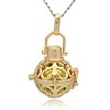 Golden Tone Brass Hollow Round Cage Pendants KK-J235-05G-1