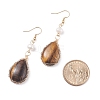 Natural Tiger Eye Teardrop Dangle Earrings with Natural Pearl EJEW-JE04850-04-4