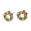 Christmas Rack Plating Brass Cubic Zirconia Stud Earrings EJEW-K245-55E-G-4