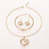 Heart Alloy Crystal Rhinestone Pendant Necklace & Dangle Earring & Link Bracelet Sets FS-WGED074-01-5