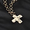 Alloy Textured Cross Pendant Ring Link Chain Necklaces for Women NJEW-B120-03-2