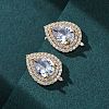 Teardrop Brass Micro Pave Clear Cubic Zirconia Stud Earrings EJEW-Z087-02G-2