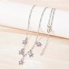 Brass Pave Lilac Cubic Zirconia Flower Pendant Figaro Chain Bib Necklaces for Women NJEW-F364-01P-1