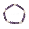 Natural Amethyst & Cultured Freshwater Pearl Beaded Stretch Bracelets for Women BJEW-JB13327-2