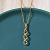 Brass Micro Pave Clear Cubic Zirconia Twist Pendant 304 Stainless Steel Chain Necklaces for Women NJEW-D341-08G-3
