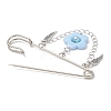 Brass Feather & Acrylic Pearl Flower Charms Safety Pin Brooch JEWB-BR00104-4