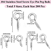 Beebeecraft 600Pcs 3 Styles 304 Stainless Steel Screw Eye Pin Peg Bails STAS-BBC0005-13-2