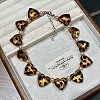Leopard Print Acrylic Heart and Round Imitation Pearl Beaded Necklaces FS-WG140B1-01-1