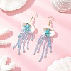 304 Stainless Steel Dyed Synthetic Turquoise Glass Seed Beaded Jellyfish Dangle Earrings EJEW-MZ00529-03-1