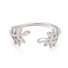 304 Stainless Steel Leaf Open Cuff Ring for Women RJEW-C025-24P-3