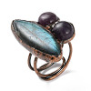 Horse Eye & Round Natural Amethyst & Labradorite Adjustable Rings RJEW-A041-05R-2