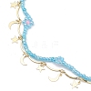 Moon and Star Charms & Glass Seed Flower Double Layered Necklace NJEW-JN04054-5
