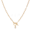 1Pc 304 Stainless Steel Chain & Brass Micro Pave Cubic Zirconia Letter Pendant Necklaces NJEW-LP0001-36S-G-1