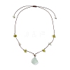 3Pcs 3 Styles Raw Rough Natural Green Fluorite & Rose Quartz & Quartz Crystal Nuggets Pendant with Handmade Lampwork Flower Adjustable Waxed Polyester Cord Necklaces for Women NJEW-TA00210-6