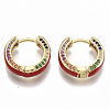Brass Micro Pave Colorful Cubic Zirconia Huggie Hoop Earrings EJEW-S209-03D-2