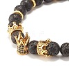 Round Natural Lava Rock Beaded Stretch Bracelet with Crown for Women BJEW-JB07530-02-4