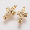 Brass Micro Pave Cubic Zirconia Tiny Cross Charms ZIRC-G133-06G-1