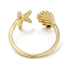 Shell Shape & Starfish Rack Plating Brass Cuff Finger Rings for Women RJEW-C114-07G-3