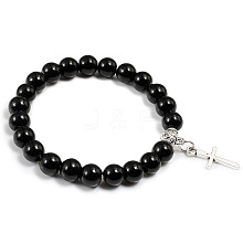 Cross Bracelet Women's European and American Fashion Personality Black Bracelet Ethnic Style Jewelry Lava Stone XK5170-9