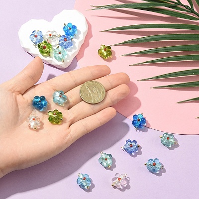 18Pcs 6 Colors Handmade Silver Foil Glass Lampwork Pendants PALLOY-YW00131-1