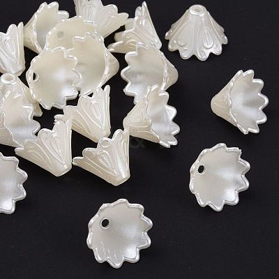 Multi-Petal Flower ABS Plastic Imitation Pearl Bead Caps OACR-R016-25-1