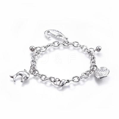 Tarnish Resistant 304 Stainless Steel Charm Bracelets BJEW-G544-21P-1
