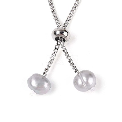 Adjustable Pearl and Brass Beaded Slider Bracelets BJEW-T022-15B-1
