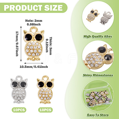 20Pcs 2 Colors Alloy Rhinestone Charms RB-TA0001-38-1