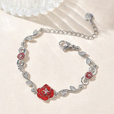 Brass Micro Pave Clear Cubic Zirconia Link Chain Bracelets for Women BJEW-C156-05P-1