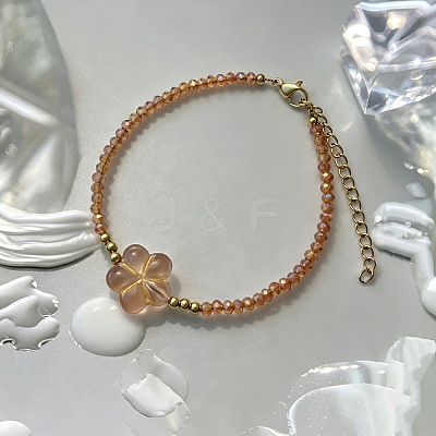 Bohemian Handmade Lampwork Flower and Faceted Rondelle Beaded Bracelets with 201 Stainless Steel End Chains for Women WG307CA-03-1