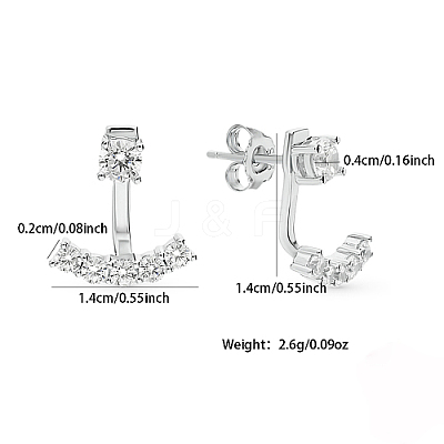 Rhodium Plated Platinum 925 Sterling Silver Micro Pave Cubic Zirconia Front Back Stud Earrings AY7937-1-1
