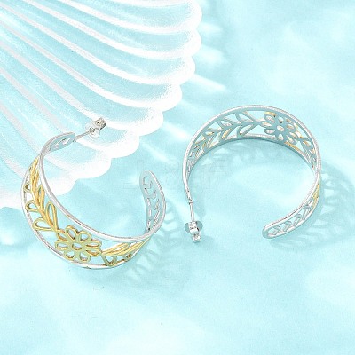 304 Stainless Steel Flower with Leaf Stud Earrings for Women SA-CBA45D5-30GP-1