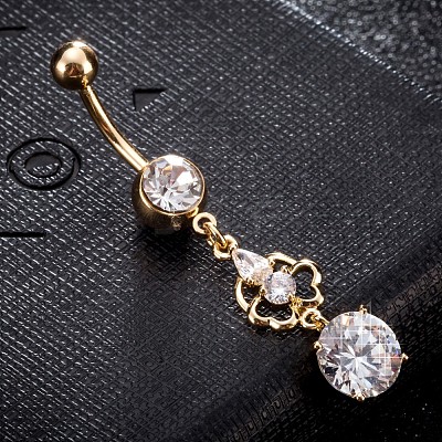 Brass Cubic Zirconia Navel Ring AJEW-EE0004-30A-1