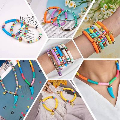 10 Strands 5 Colors Flat Round Handmade Polymer Clay Beads CLAY-SZ0002-02B-1