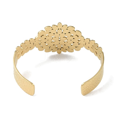 304 Stainless Steel Oval Leaf Open Cuff Bangles for Women BJEW-U002-09G-1