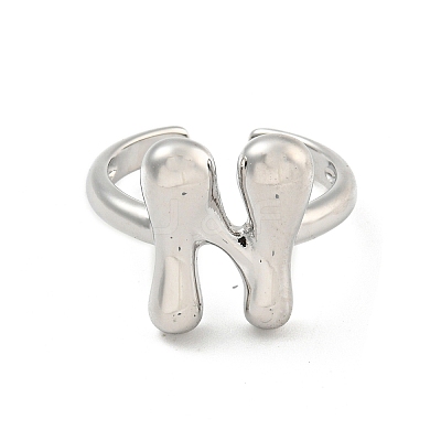 Brass Letter Open Cuff Rings for Women RJEW-G313-01N-P-1