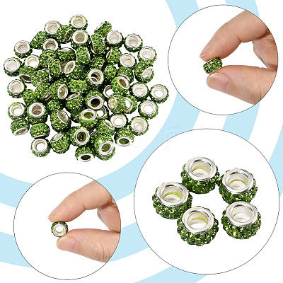 80Pcs Polymer Clay Rhinestone European Large Hole Beads with Silver Color Plated Brass Cores FPDL-LT0001-02B-1