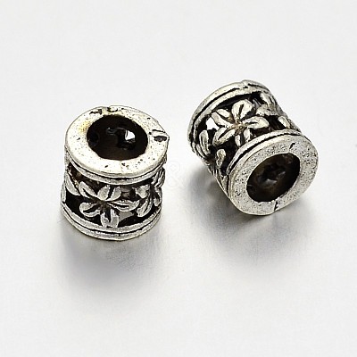 Tibetan Style Alloy Hollow Column with Flower Large Hole European Beads PALLOY-E381-03AS-NR-1
