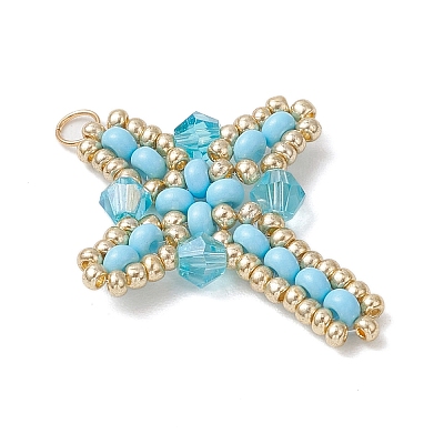 Glass Seed Beaded Cross Pendants PALLOY-MZ00826-06-1