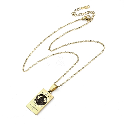 304 Stainless Steel Black Enamel Rectangle with Constellation Pendant Necklaces NJEW-I128-01A-1