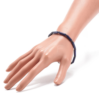 Natural Lapis Lazuli(Dyed) Column & Synthetic Hematite Stretch Bracelet BJEW-JB08458-03-1