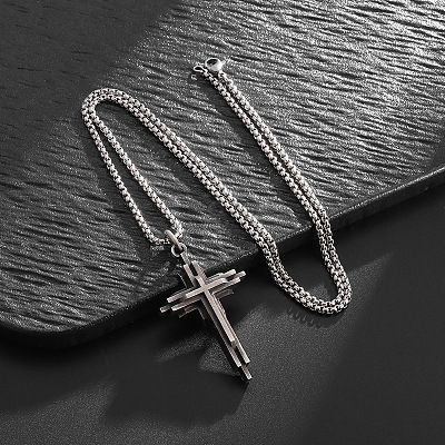 Religion Alloy Layered Cross Pendant Necklaces for Unisex WG392DA-01-1