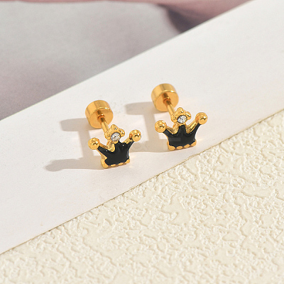 Stainless Steel Enamel Crown Stud Earrings JB5965-6-1
