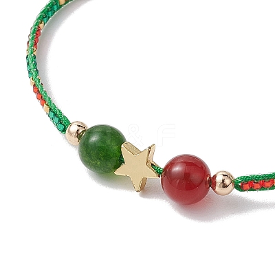 Christmas 8mm Round Dyed Natural Malaysia Jade & Natural Carnelian & Glass Seed Beads Braided Bead Bracelets BJEW-MZ00070-01-1
