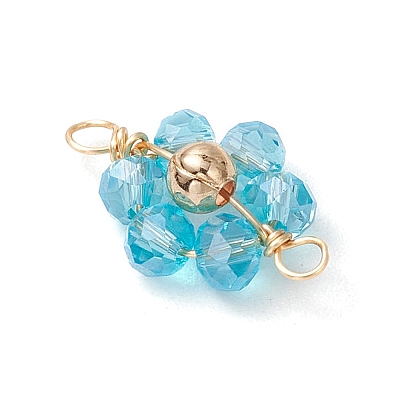 7Pcs 7 Colors Electroplate AB Color Transparent Glass Faceted Rondelle & Brass Round Beaded Flower Connector Charms PALLOY-JF03466-1